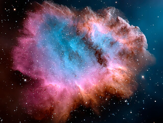 Fototapeta premium Colorful nebula in deep space glowing with vibrant blue, pink and orange gases surrounded by countless distant stars