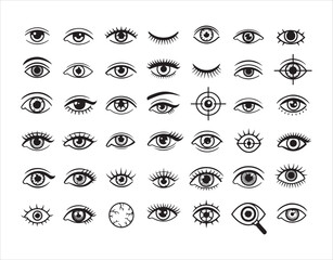 A wide variety of monochrome vector eye icons showcases styles from simple to detailed.
