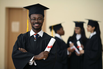 Group, students and diversity at college graduation, happiness for degree or diploma certificate. Team, graduates and celebrating for academic achievement at university campus, smile for knowledge
