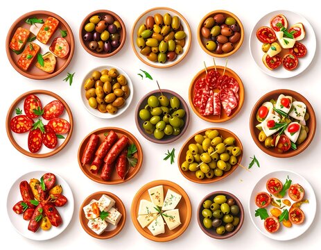 Assorted tapas dishes displayed on small plates