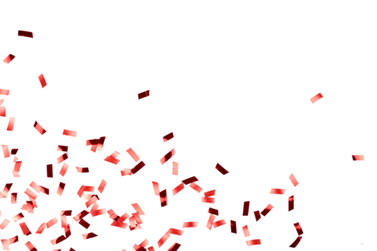 shiny red metallic glitter confetti corner border isolated on white or transparent png
