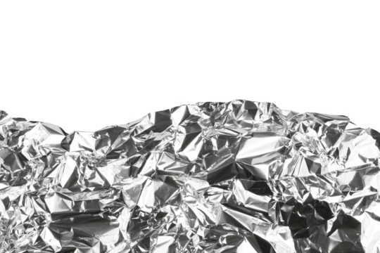 crumpled torn aluminum foil piece isolated on white or transparent png