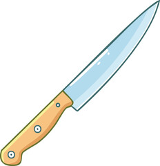 A cartoon illustration of a sharp, long kitchen knife with a wooden handle.