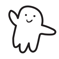 Little friendly smiling ghost. Halloween concept. Outline vector hand drawn illustration.