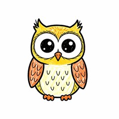 Cute Cartoon Owl with Big Eyes and Textured Feathers