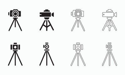 Vector Illustration Set of Cameras on Tripods in Black and White
