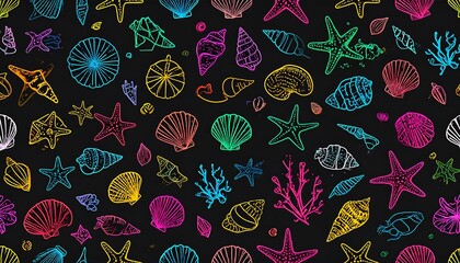Colorful seashells and starfish pattern (1)