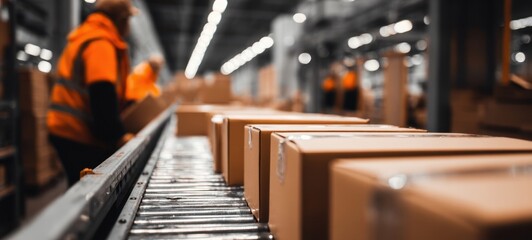 The efficient packaging process in a busy warehouse setting.