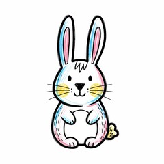 Cute Cartoon Rabbit with Colorful Patches and Upright Ears