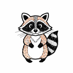 Cute Cartoon Raccoon with Striped Tail and Big Eyes