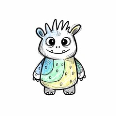 Cute Cartoon Monster with Spiky Hair and Colorful Tunic