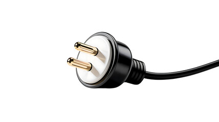 A detailed illustration of a black and gold two-pin power plug with cable
