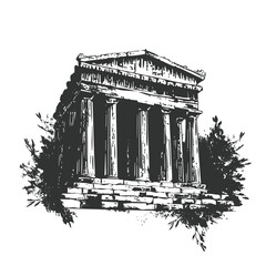 Obraz premium Black and White Sketch of an Ancient Greek Temple