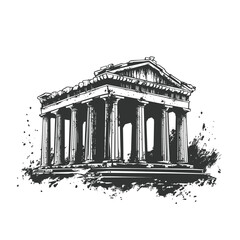 Obraz premium Black and White Sketch of an Ancient Greek Temple