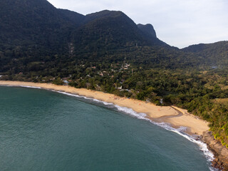 Beautiful beach with blue waters and mountainous nature Toque-Toque Grande in S&atilde;o Sebasti&atilde;o