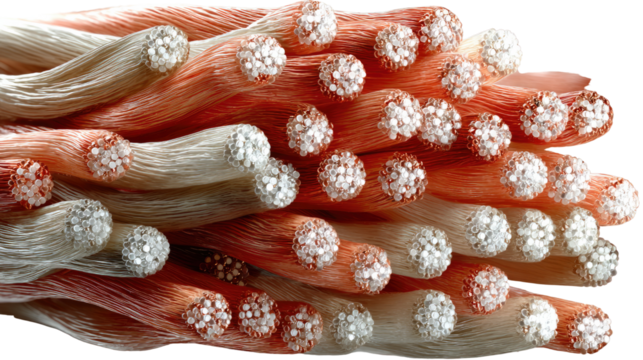 Intertwined Electrical Wires: A macro shot reveals a tangled bundle of vibrant copper electrical wires, each strand artfully braided and exhibiting a textured finish, signifying modern technology