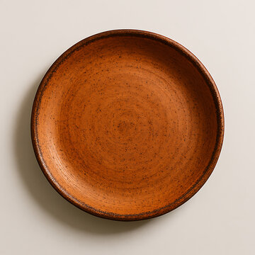 Rustic terracotta plate isolated on white background