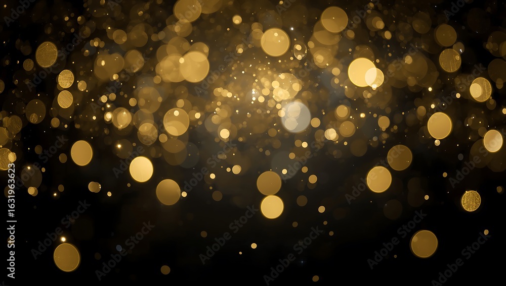 Poster Abstract background with golden bokeh lights on a dark backdrop creating a festive atmosphere