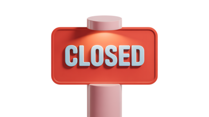 Closed shop sign with pole and light