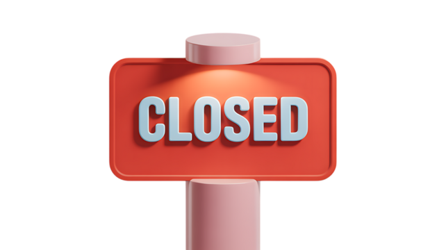 Closed shop sign with pole and light - Powered by Adobe