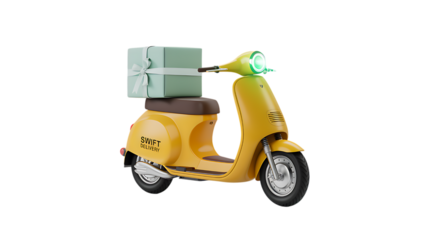 Yellow delivery scooter carrying a parcel box