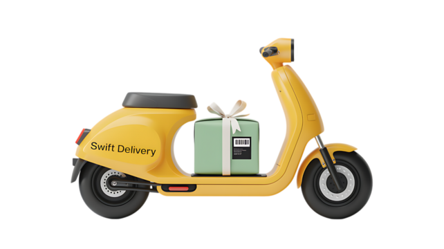 Yellow delivery scooter carrying a parcel box