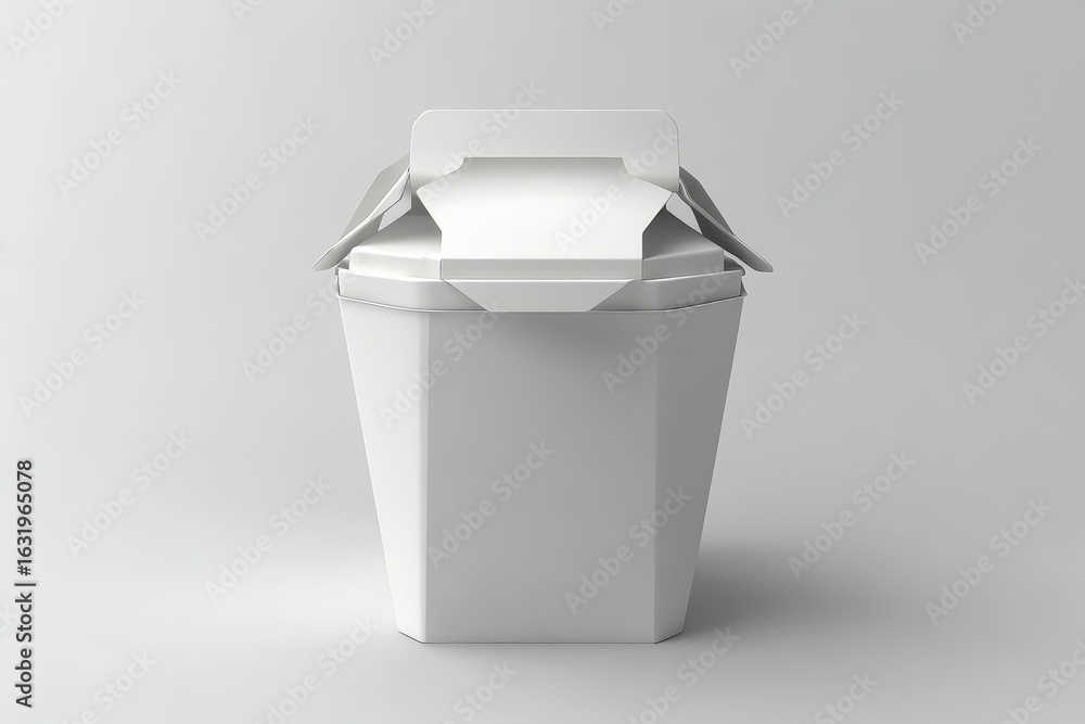 Poster blank white takeout container with open lid.