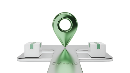 3D green location pin icon with delivery concept on white background