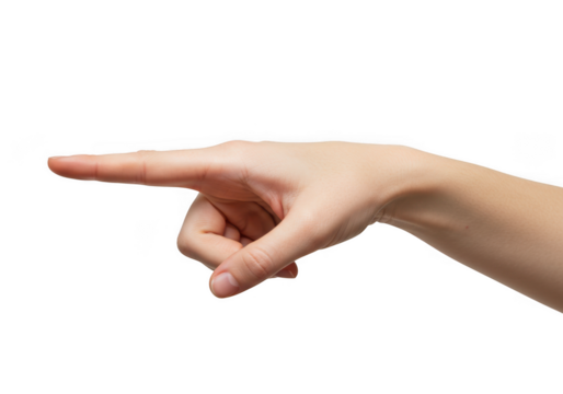 Hand pointing direction gesture isolated on transparent background