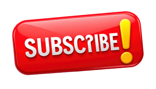 Red Subscribe Button with Exclamation Points, Transparent Background