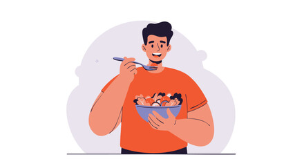 Happy man enjoying a healthy and colorful meal from a bowl.