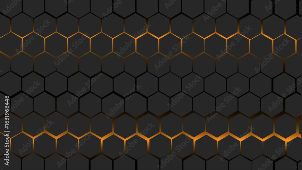 Poster futuristic neon hexagon grid. glowing honeycomb tech background. neon bright honeycomb pattern. digi