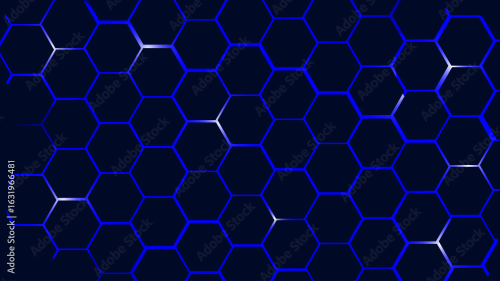 Poster futuristic neon hexagon grid. glowing honeycomb tech background. neon bright honeycomb pattern. digi