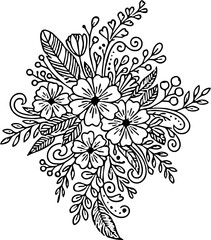 Boho Floral Line Art Vector