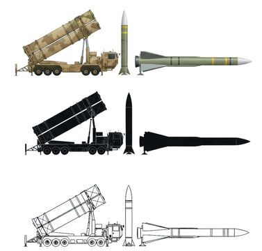 THAAD Missile System Illustration Pack | Realistic, Silhouette & Blueprint Styles for Defense, Military, and Engineering Projects