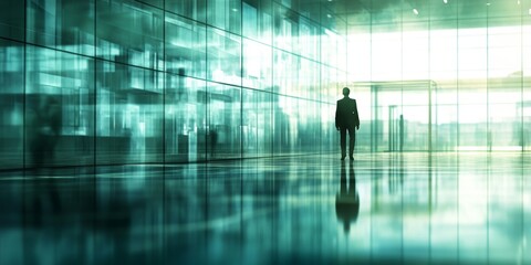 Fototapeta premium Businessman in Modern Office with Glass Walls, Showcasing Professionalism and Vision for the Future