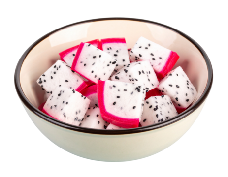 Peeled Dragon Fruit Segments in a Bowl, Side Angle, Natural Look, Isolated on Transparent Background