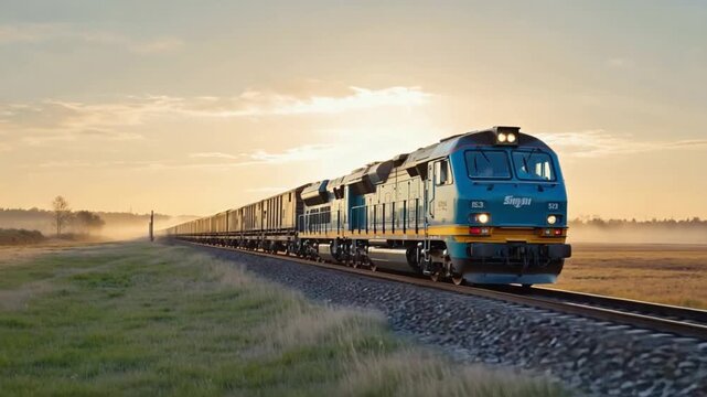 indian train at rural landscape in sunrise morning travel video