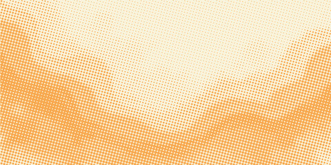 Yellow halftone pattern. Retro comic gradient background. Bright orange pixelated dotted texture overlay. Cartoon pop art faded gradient pattern. Vector backdrop for poster, banner, advertisement
