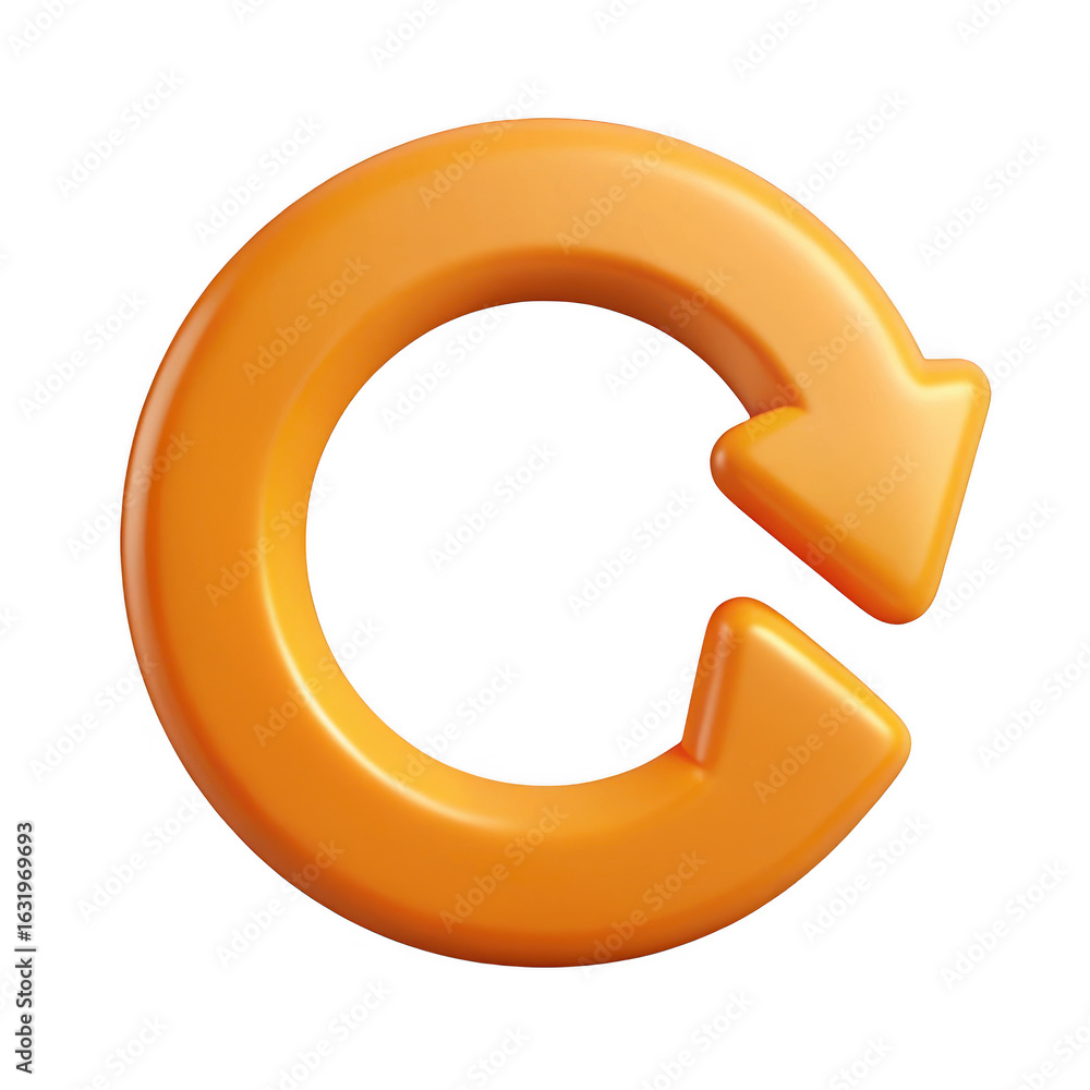 Poster 3d refresh icon with orange glossy finish isolated on transparent background