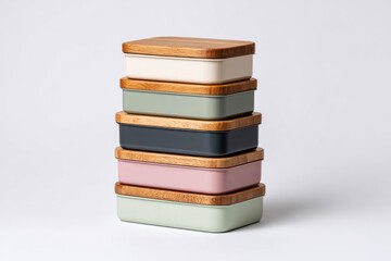 Stylish storage solutions elegant bento boxes stacked minimalist home decor indoor setting modern design concept