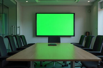 Empty Conference Room with Green Screen Ready for Virtual Meetings