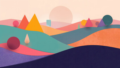 Simplified abstract landscape created with geometric shapes