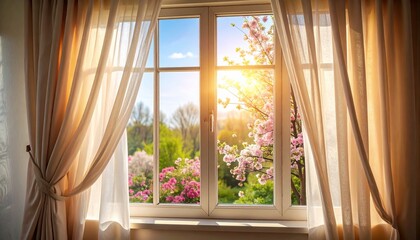 window with flowers and curtains