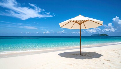 beach with umbrella and chairs