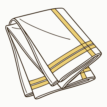 A neatly folded white cloth with golden stripes a traditional indian lungi or dhoti presented in a simple line art style