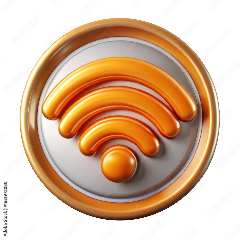 Poster 3d wi fi signal icon with metallic border isolated on transparent background