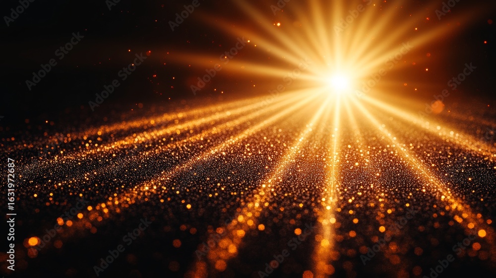 Poster gleaming sun rays background with golden light and beautiful bokeh effect radiating warmth