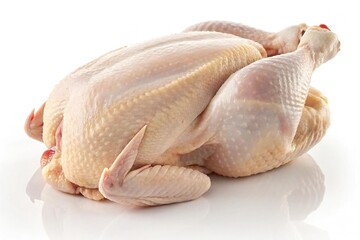 Whole raw chicken isolated on white background