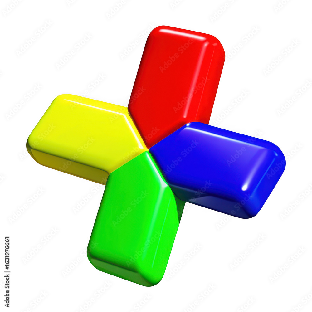 Poster 3d abstract geometric shape with primary colors isolated on transparent background